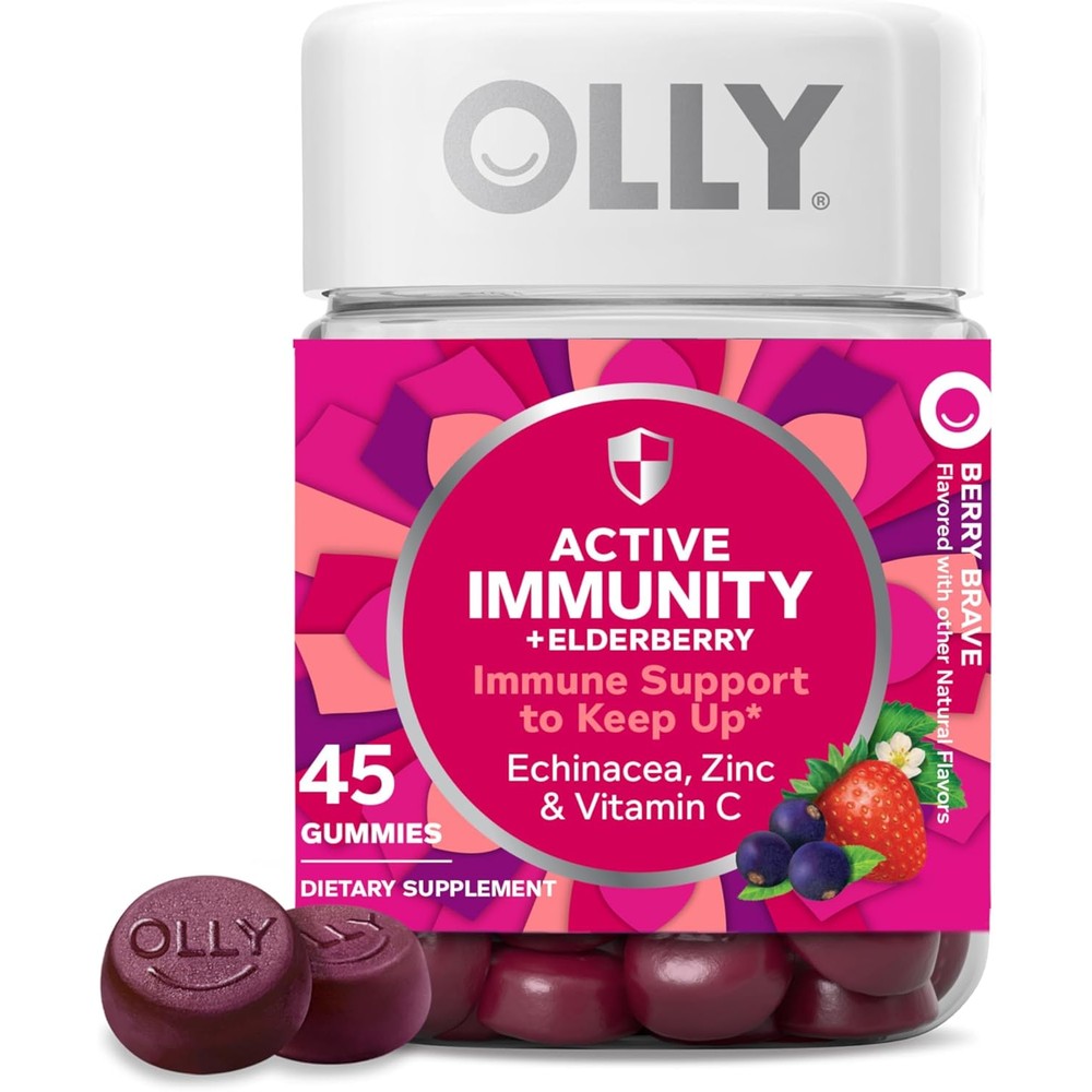 OLLY Active Immunity Elderberry 45 Gummies bottle front view for premium immune defense