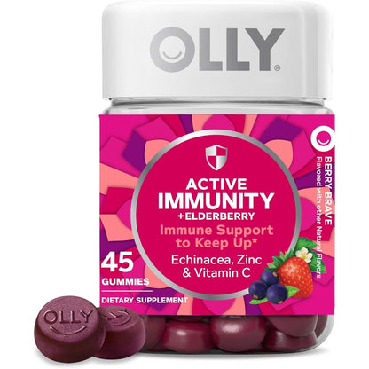 OLLY Active Immunity Elderberry 45 Gummies bottle front view for premium immune defense