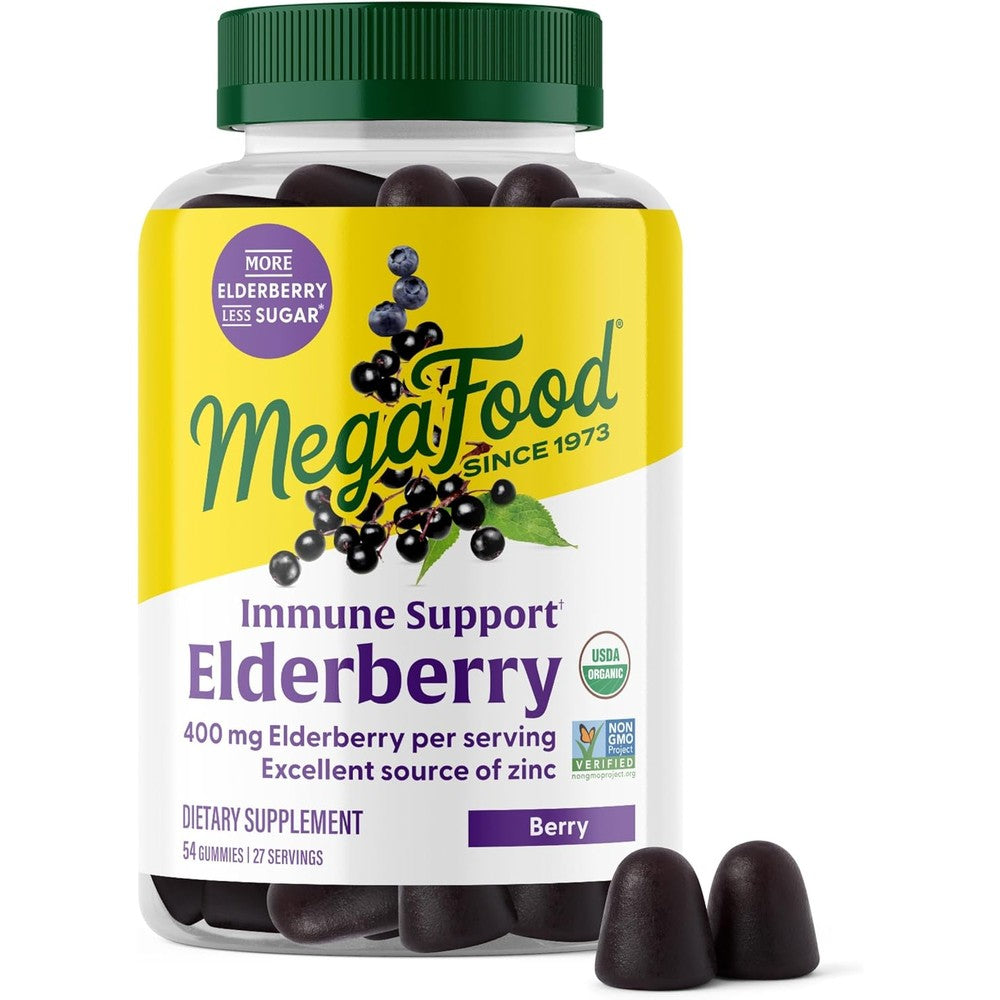 MegaFood Elderberry Immune Support 54 Gummies front bottle view for daily defense