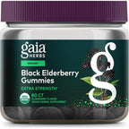 Gaia Herbs Extra Strength Black Elderberry Immune Support 80 Gummies front view bottle for daily wellness.