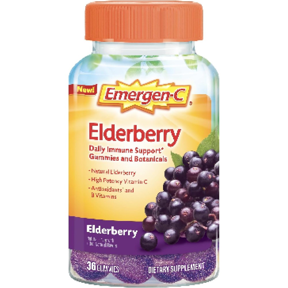 Emergen-C Elderberry Immune Support Gummies 36 Count bottle front view for premium daily wellness.