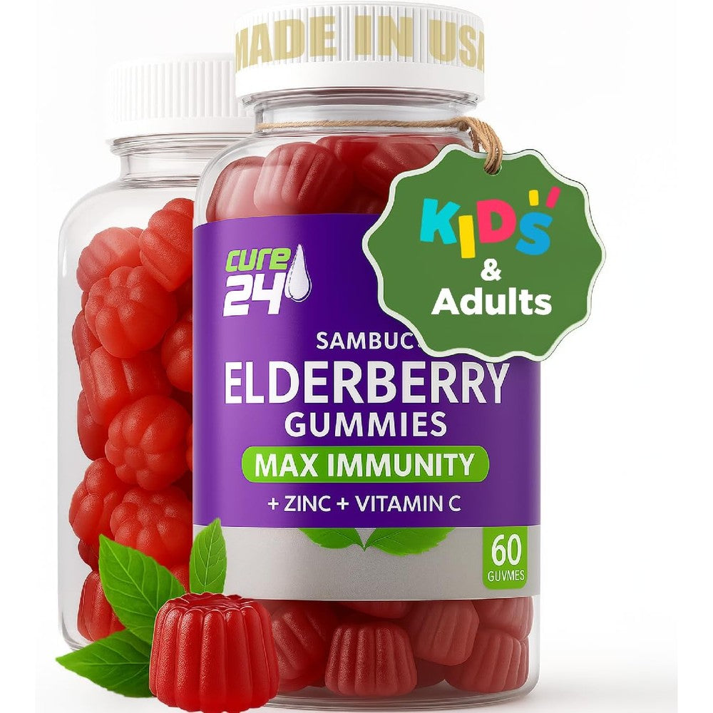 Cure24 Sambucus Elderberry Gummies bottle front view for daily immune defense