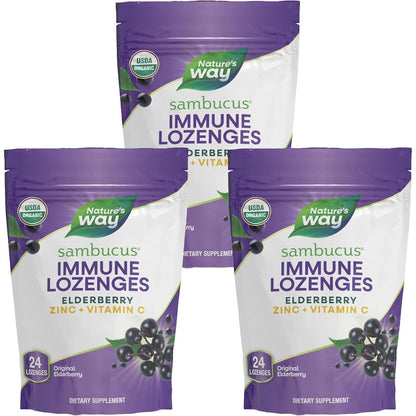 Nature's Way Sambucus Immune Support Lozenges 3 Pack front view package showing original elderberry flavor details