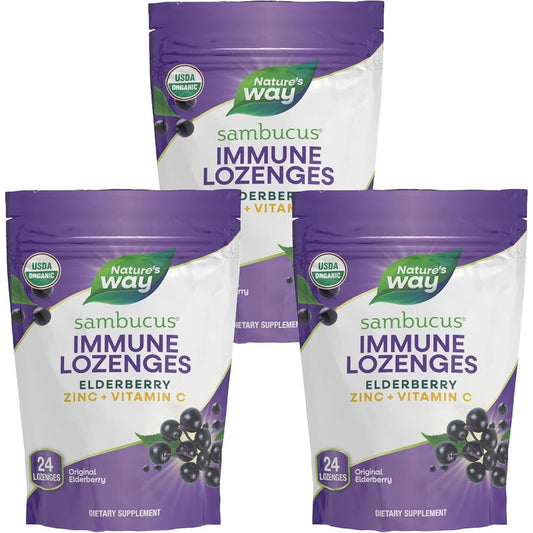 Nature's Way Sambucus Immune Support Lozenges 3 Pack front view package showing original elderberry flavor details