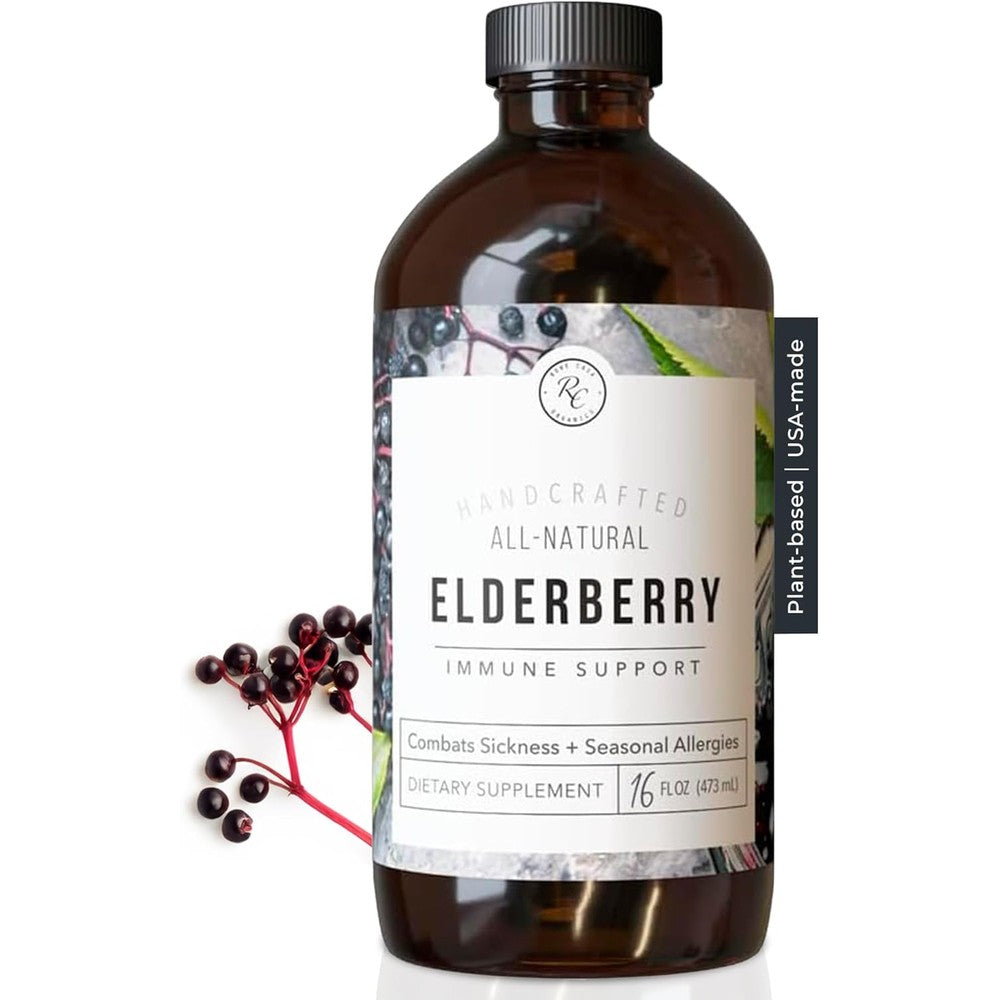 Rowe Casa Organics Elderberry Immune Support Syrup 16 ounce bottle front view for daily wellness
