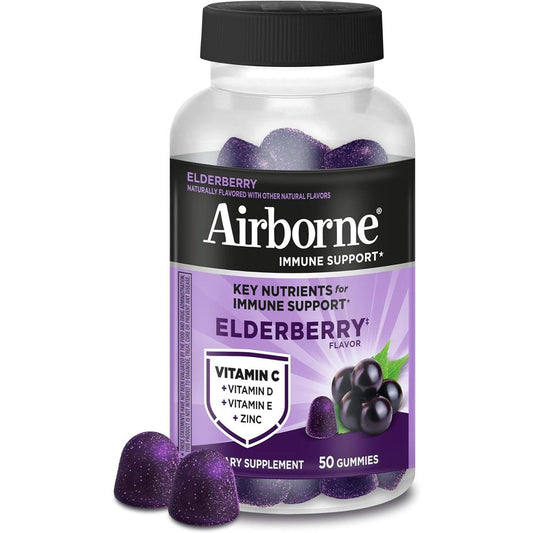 Airborne Elderberry plus Zinc and Vitamin C immune support gummies 50 count bottle front view