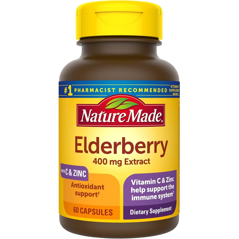 Nature Made Elderberry 400 Milligram Extract bottle front view showcasing daily immune support benefits