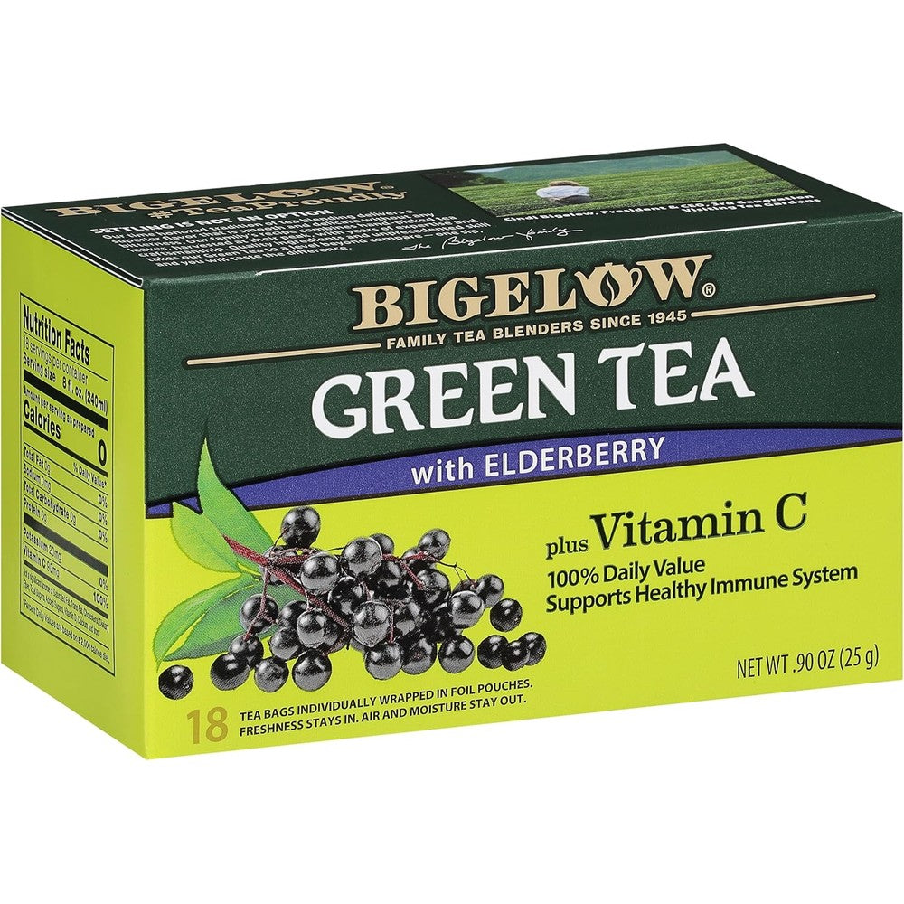 Bigelow green tea with elderberry plus vitamin c immune support box front view