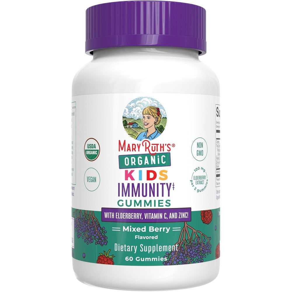 MaryRuth Organics Kids Immune Support Gummies front view bottle on white background