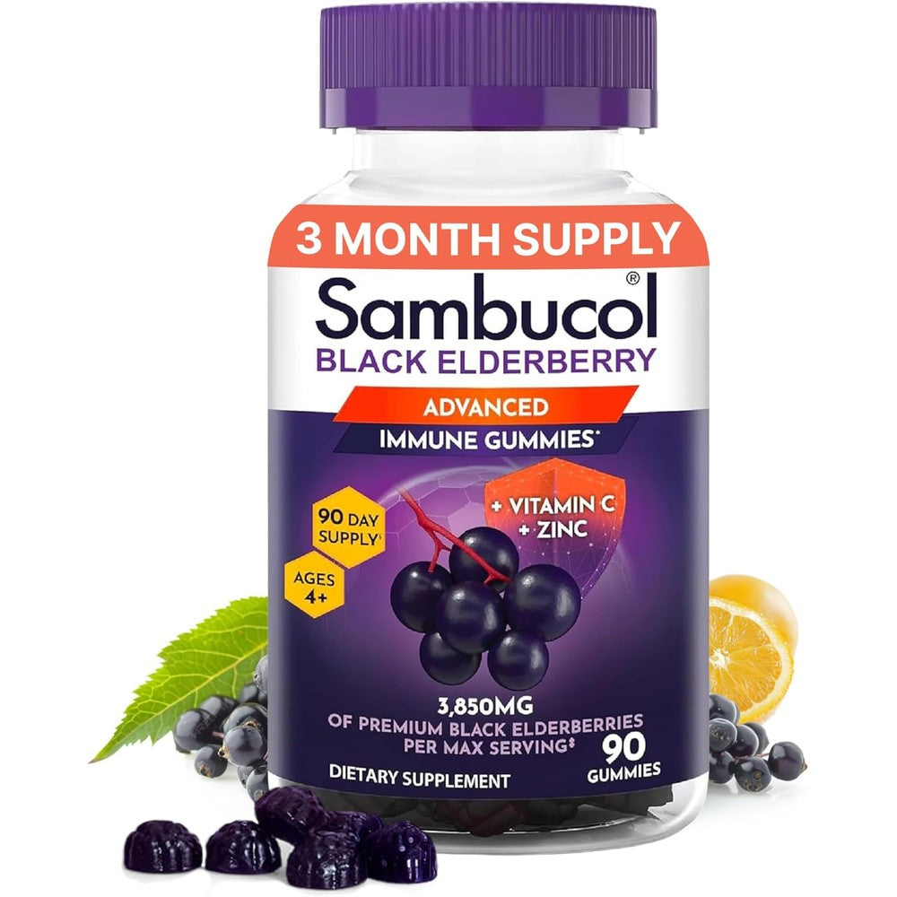 Sambucol Black Elderberry Immune Support 90 Gummies front packaging bottle