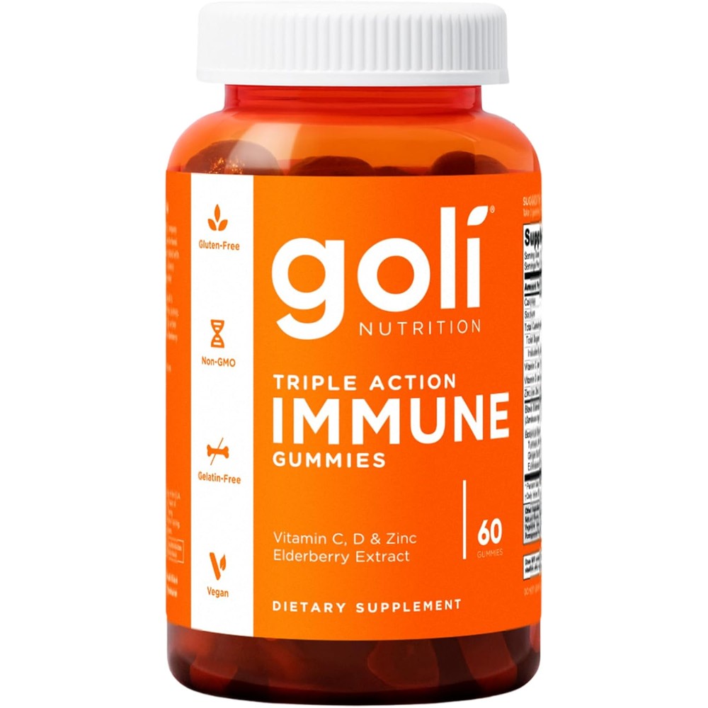 Goli Triple Action Immune Elderberry Gummies front view bottle for immune support
