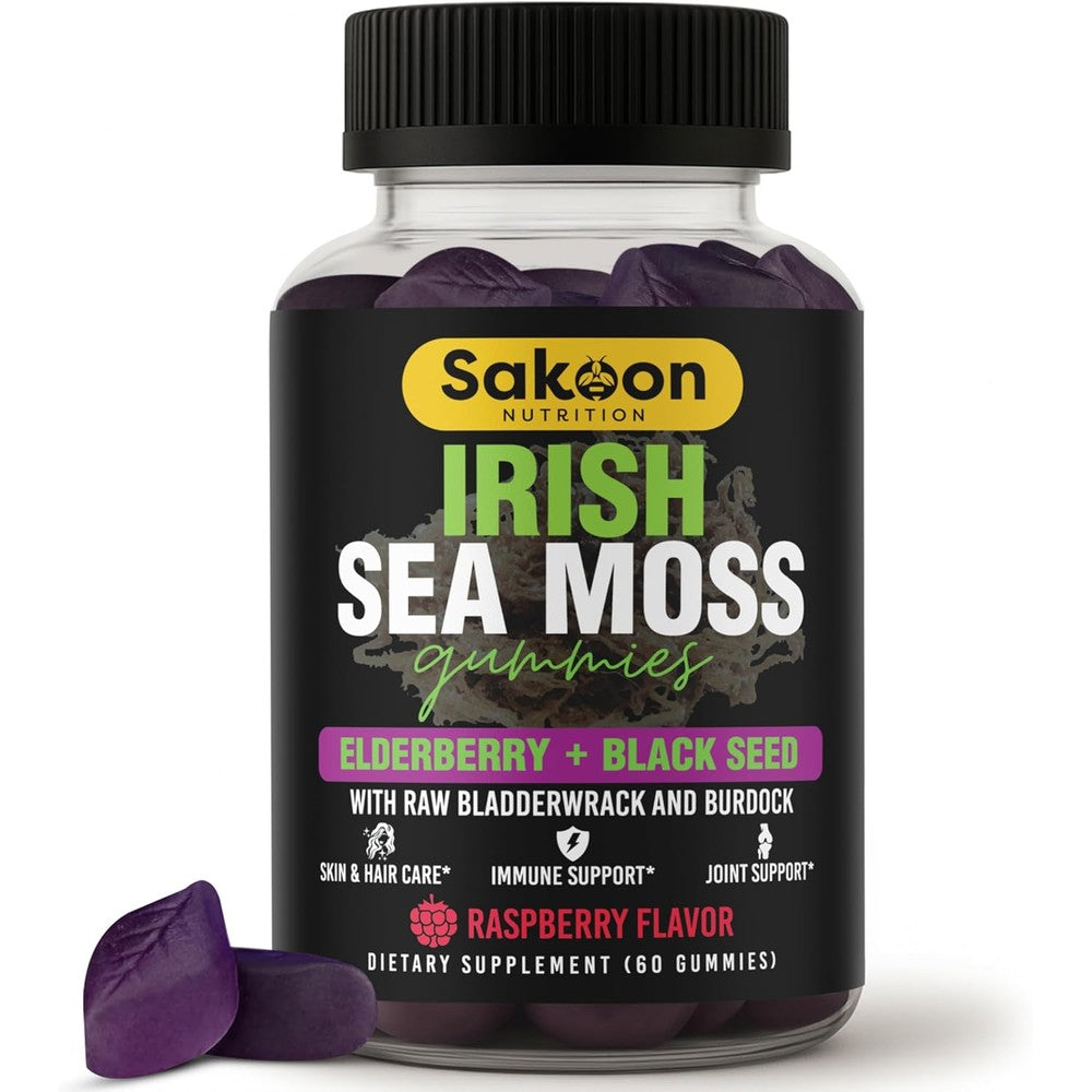 Sakoon Nutrition Irish Sea Moss Gummies front view bottle for immune support
