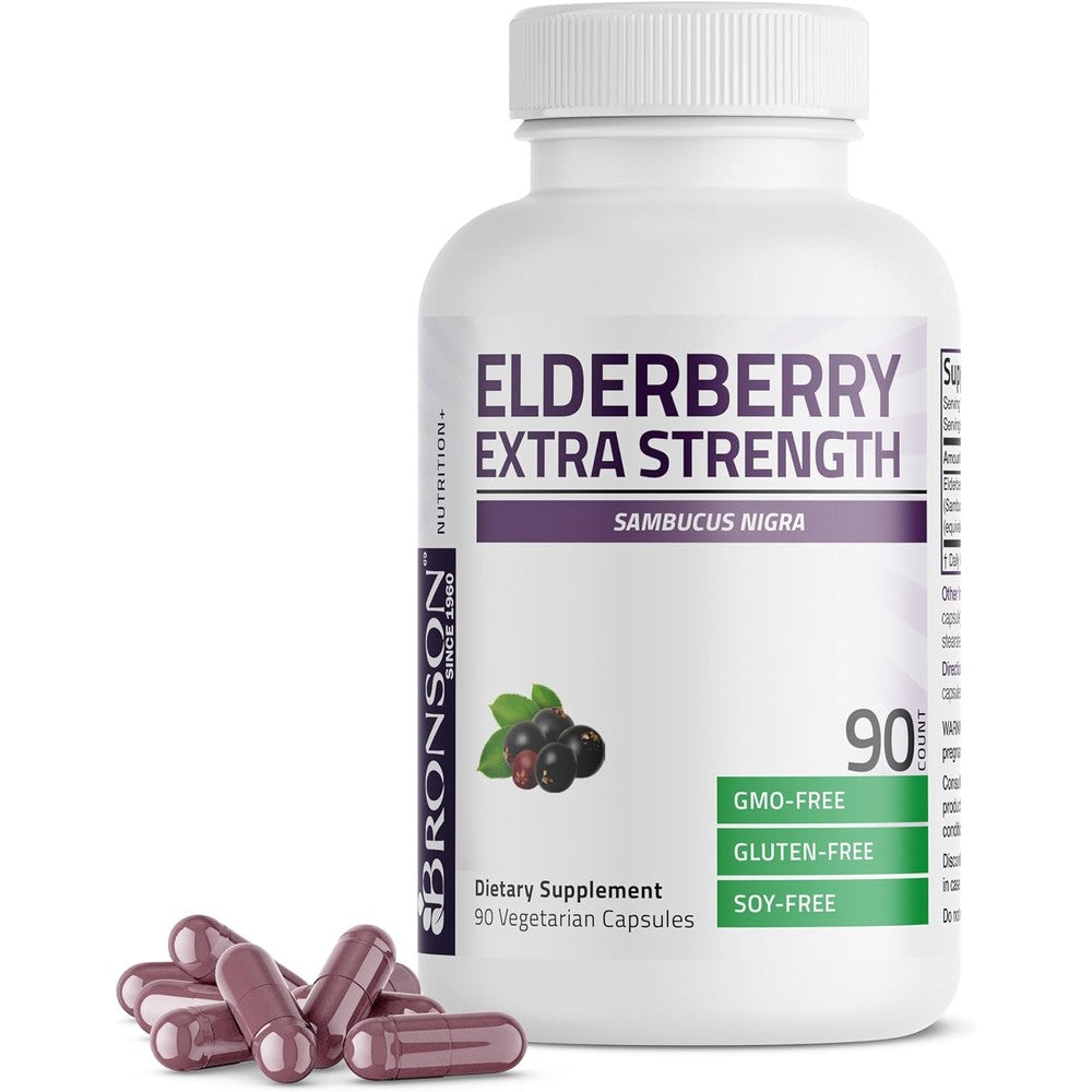 Bronson Elderberry Extra Strength 90 vegetarian capsules front view for immune system support