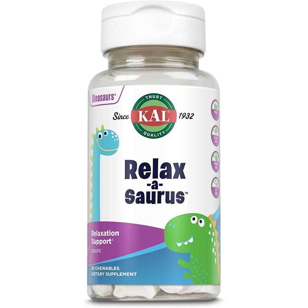 KAL Relax a Saurus Kids Stress Support front view of bottle