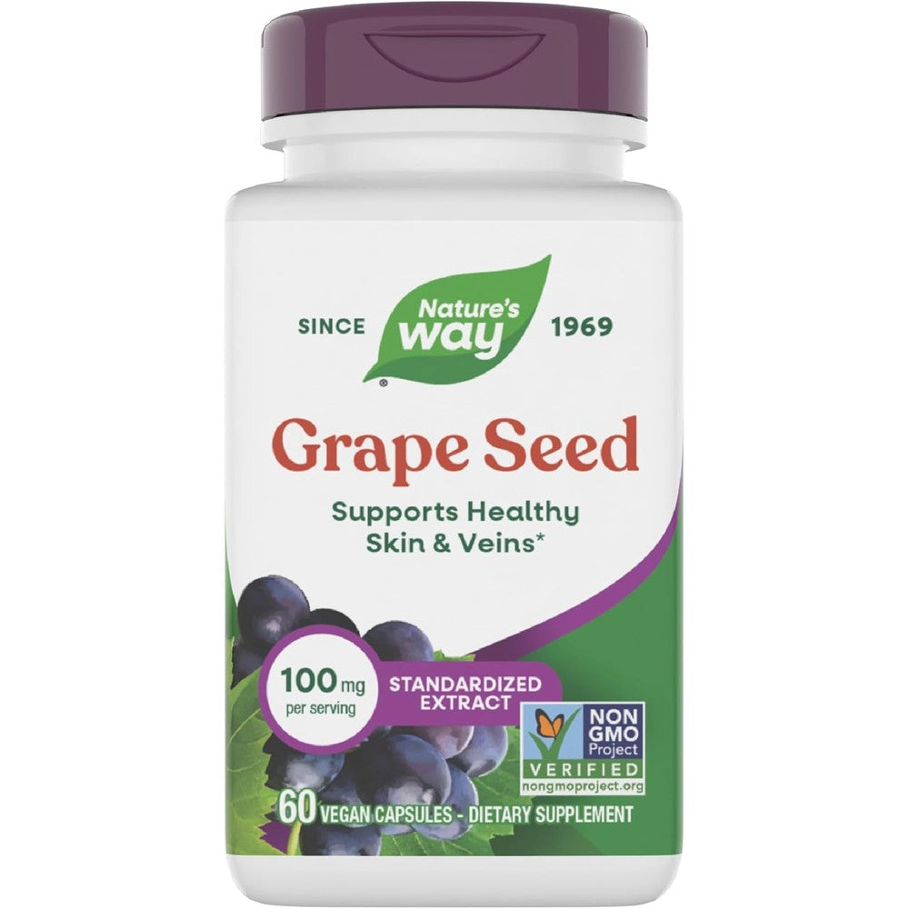 Nature's Way Grape Seed Extract 100 Milligrams 60 Vegan Capsules Front Bottle View