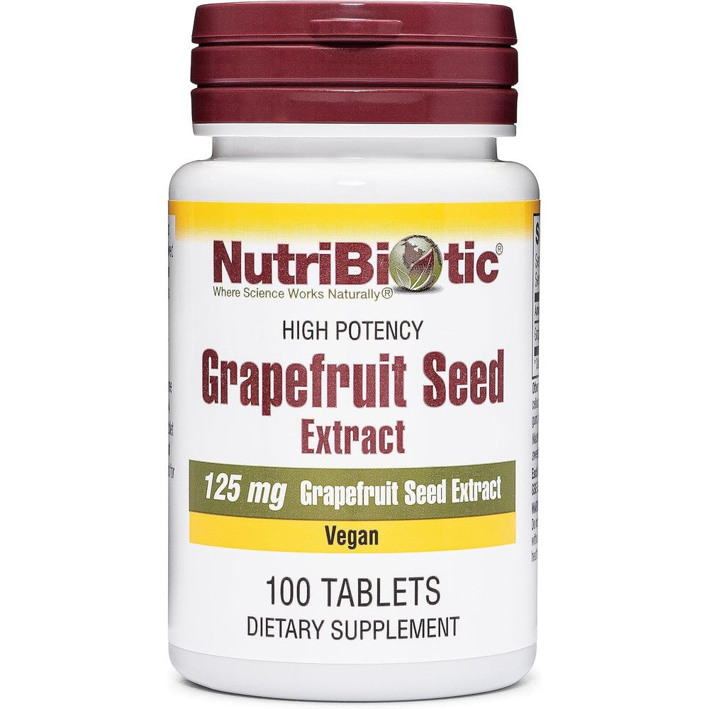 NutriBiotic GSE Grapefruit Seed Extract 100 tablets front view bottle for immune support.