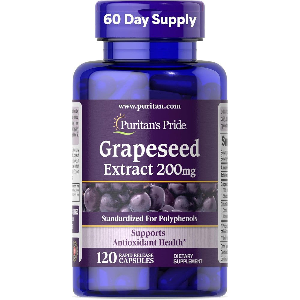 Puritan's Pride Grapeseed Extract 200mg front bottle view