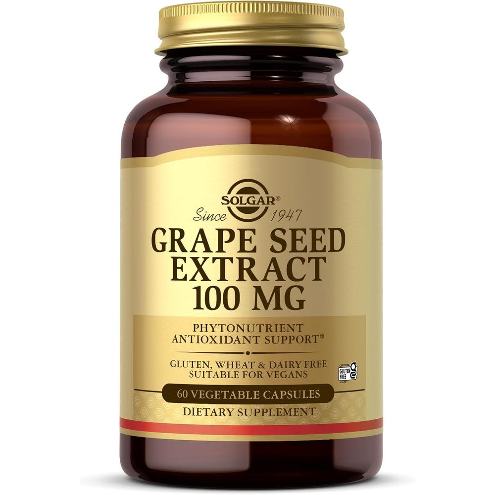 Solgar Grape Seed Extract 100mg front view showing antioxidant support label