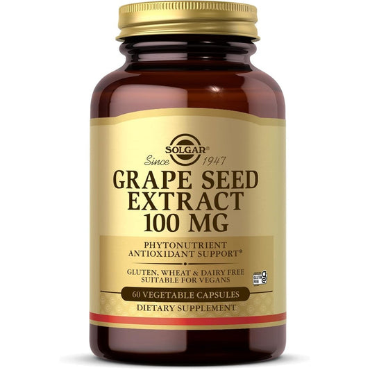 Solgar Grape Seed Extract 100mg front view showing antioxidant support label