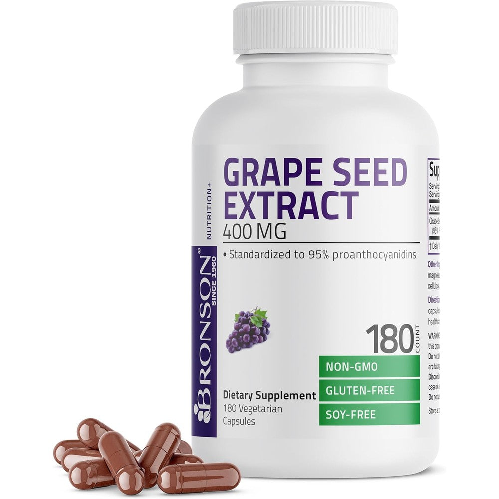 Bronson Grape Seed Extract 400mg 180 capsules front view bottle