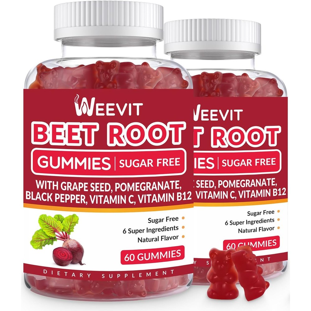 Weevit Organic Beet Root Gummies front view showing 120 count bottle