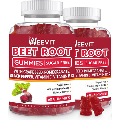 Weevit Organic Beet Root Gummies front view showing 120 count bottle