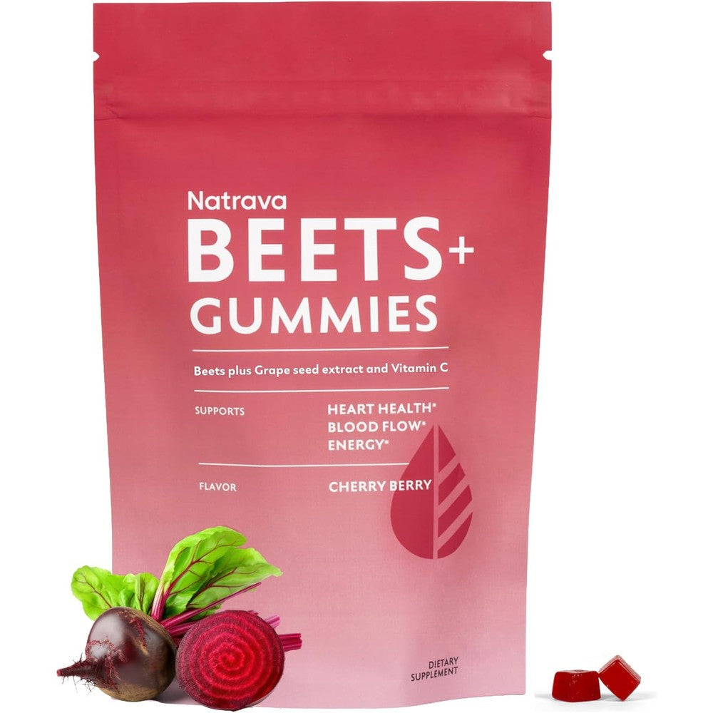 Natrava Beets Plus Gummies bottle front view for heart health