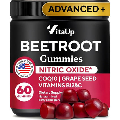 VitaUp Beet Root Gummies front view with CoQ10 and Grape Seed
