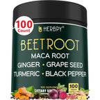 Herbpy 6-in-1 Beetroot and Maca Root capsules bottle front view