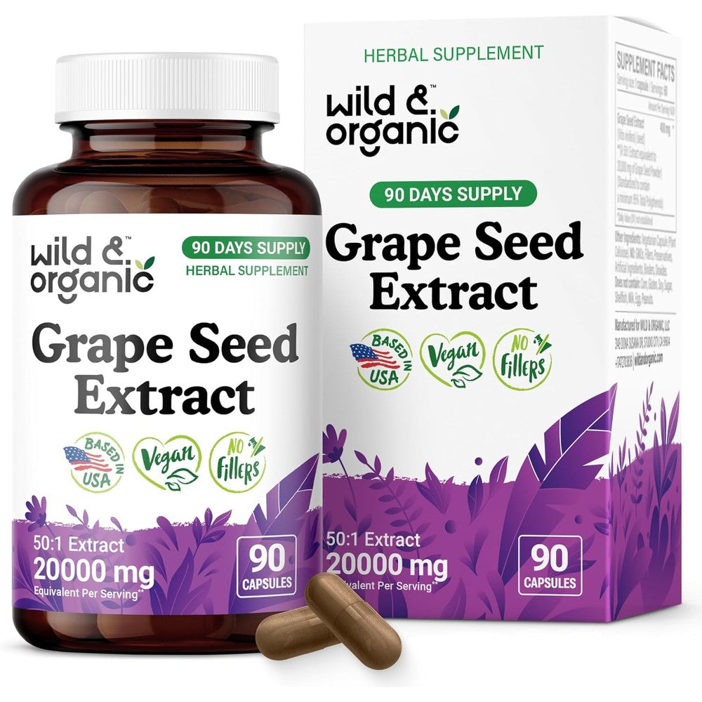 Wild and Organic Grape Seed Extract front view bottle
