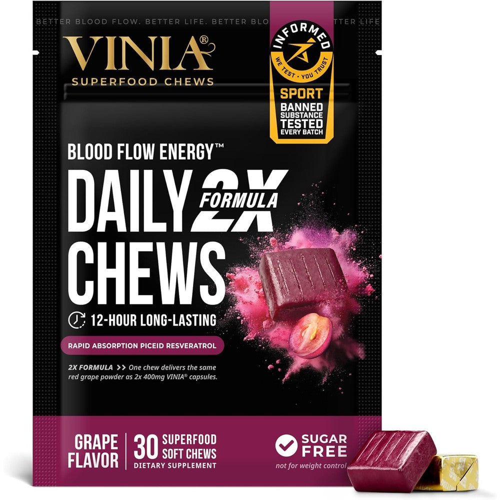 Vinia Resveratrol Heart Chews 30 Grape Chews front view for cardiovascular support