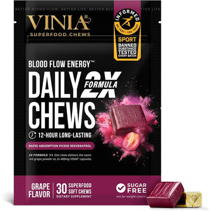 Vinia Resveratrol Heart Chews 30 Grape Chews front view for cardiovascular support