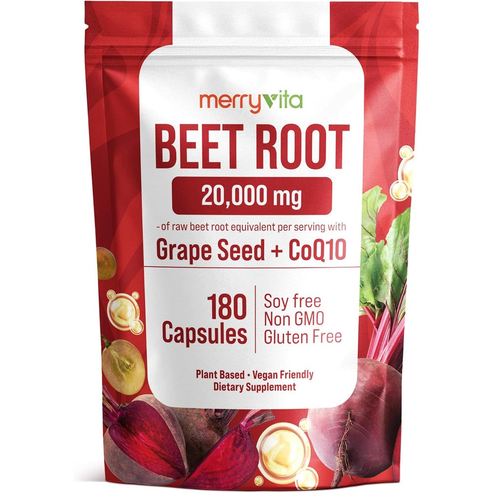 Merry Vita Beet Root Capsules with Grape Seed and CoQ10 front view