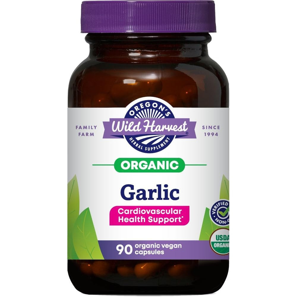Oregons Wild Harvest Organic Garlic 1575mg 90 capsules front view showing bottle label