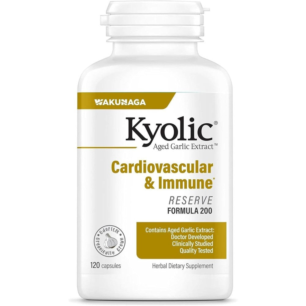 Kyolic Aged Garlic Extract Formula 200 120 Capsules front bottle view for heart health support.