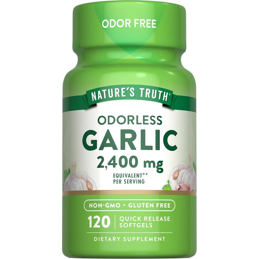 Nature's Truth Odorless Garlic 120 softgels bottle front view for cardiovascular support