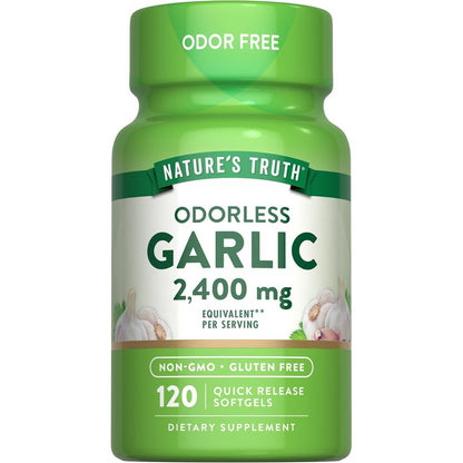 Nature's Truth Odorless Garlic 120 softgels bottle front view for cardiovascular support