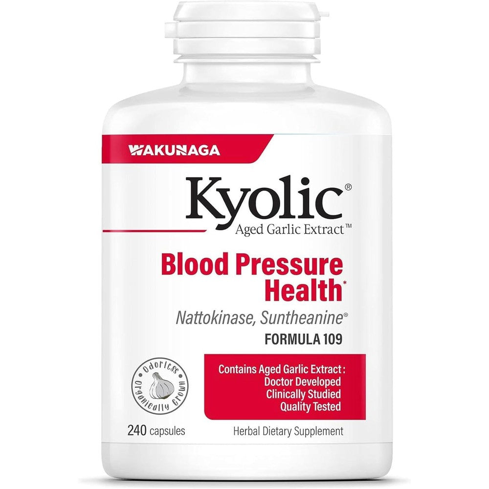 Kyolic Aged Garlic Extract Formula 109 front view blood pressure supplement