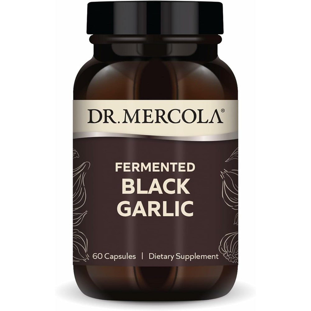 Dr. Mercola Fermented Black Garlic 60 Capsules front bottle view for immune support