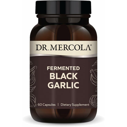 Dr. Mercola Fermented Black Garlic 60 Capsules front bottle view for immune support