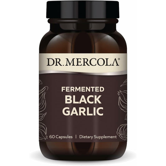 Dr. Mercola Fermented Black Garlic 60 Capsules front bottle view for immune support