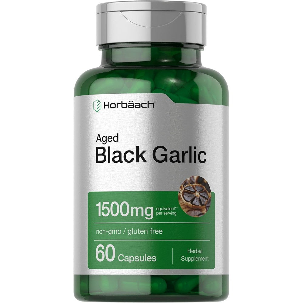 Horbäach Aged Black Garlic Extract 60 capsules front view supplement bottle
