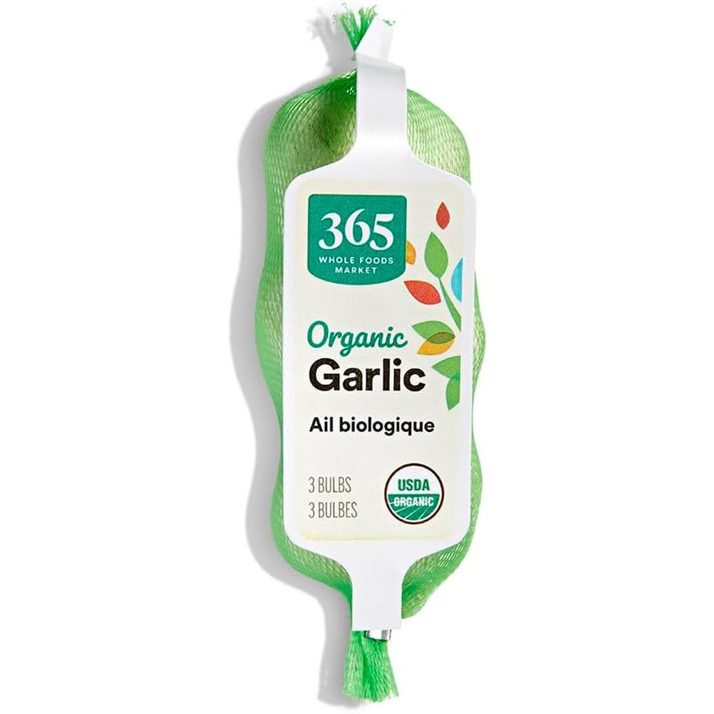 365 Whole Foods Market Organic Peeled Garlic Bulbs front view premium fresh grocery import
