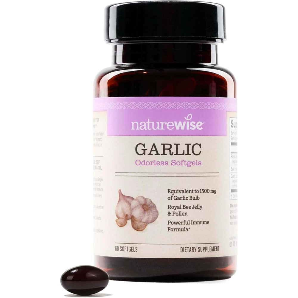 NatureWise Odorless Garlic Pills front view premium heart health supplement.