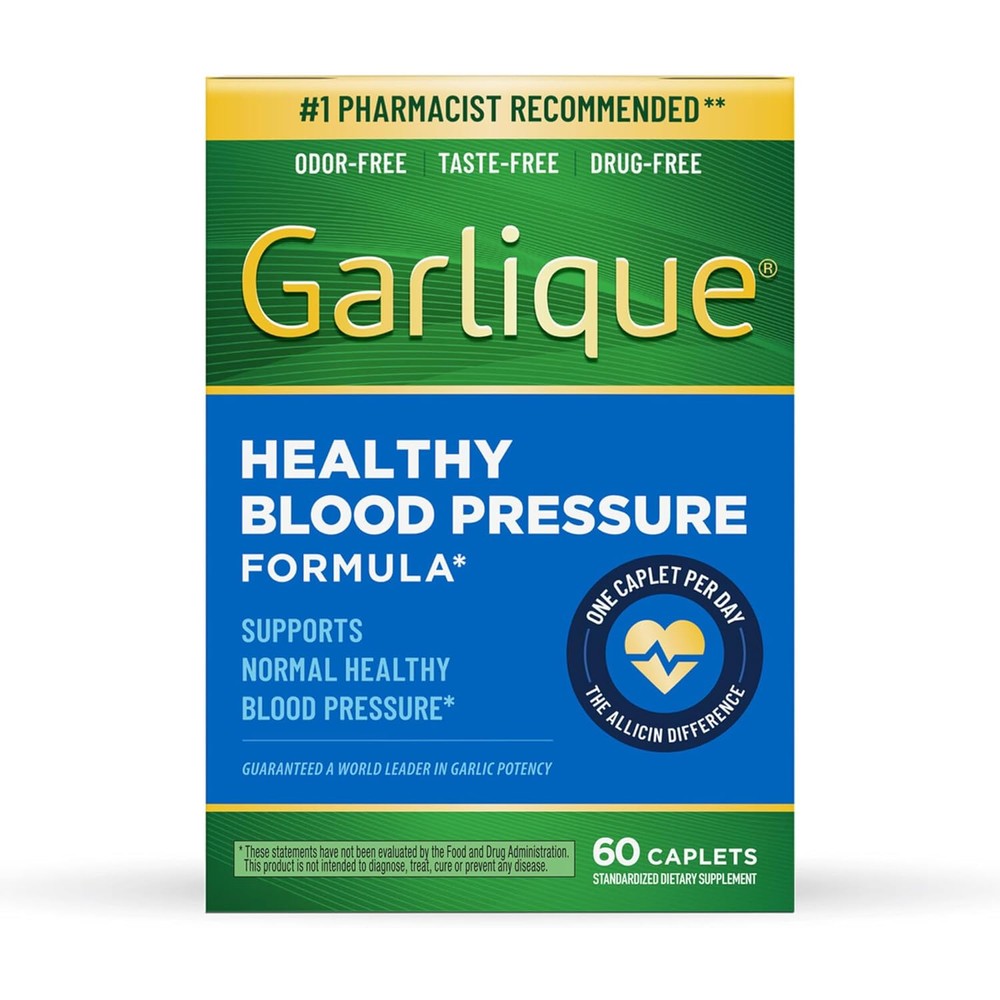 Garlique Healthy Blood Pressure Formula 60 caplets front view bottle