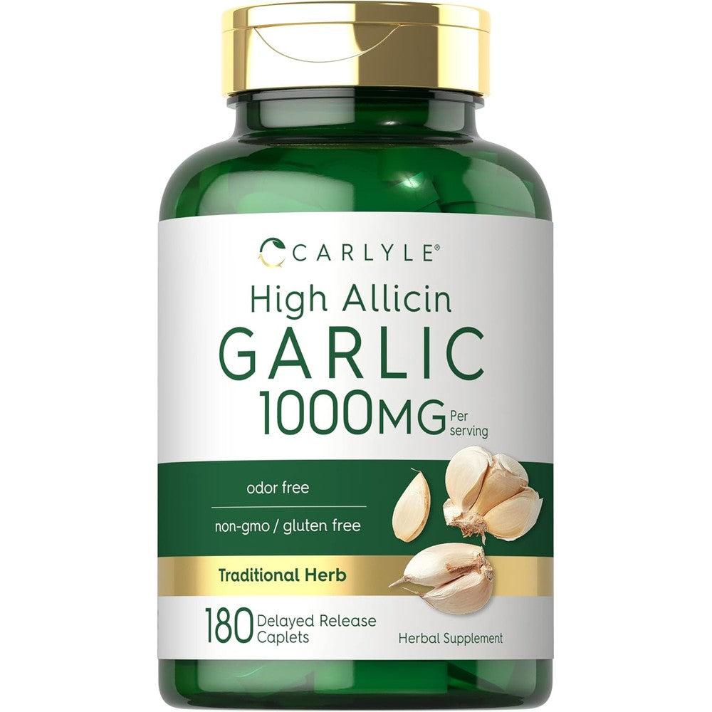 Carlyle Garlic Supplement 1000mg 180 Caplets front bottle view for heart health