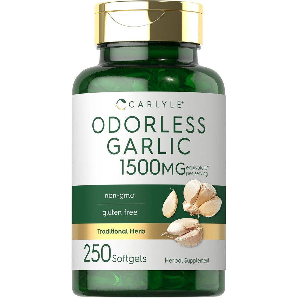 Carlyle Odorless Garlic 1500mg bottle front view herbal supplement for heart health