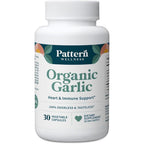 Pattern Wellness Odorless Organic Garlic bottle front view showing capsule count for cardiovascular health supplement