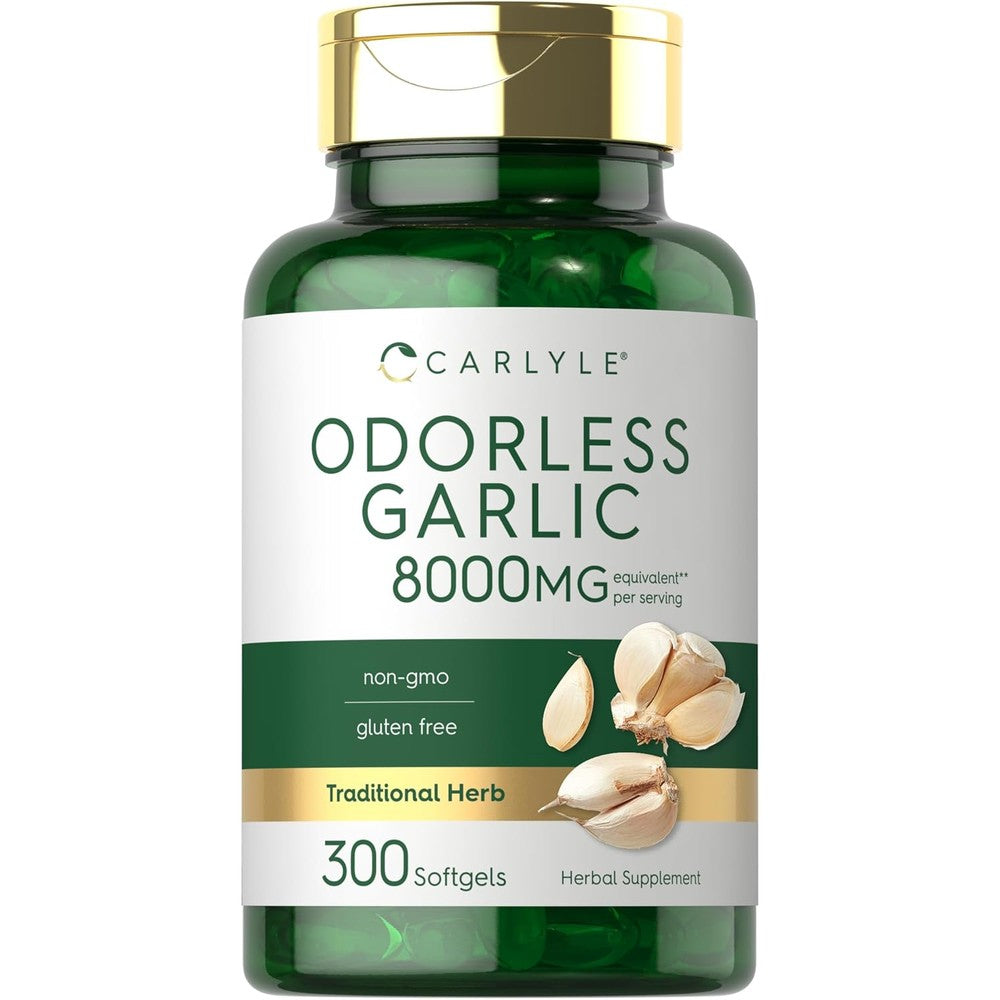 Carlyle Odorless Garlic 300 softgels bottle front view for heart health support