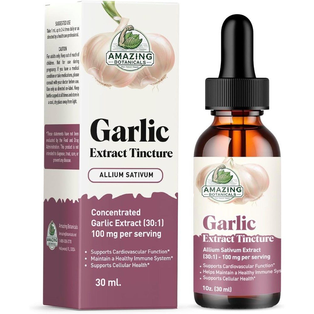 Amazing Botanicals Garlic Tincture front view bottle for immune support.